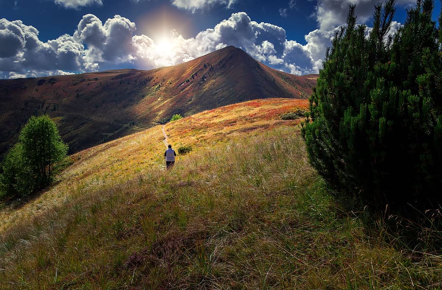 Mountains, Landscape, Way, Light, Mood, clouds, sunset, mountain range HD wallpaper