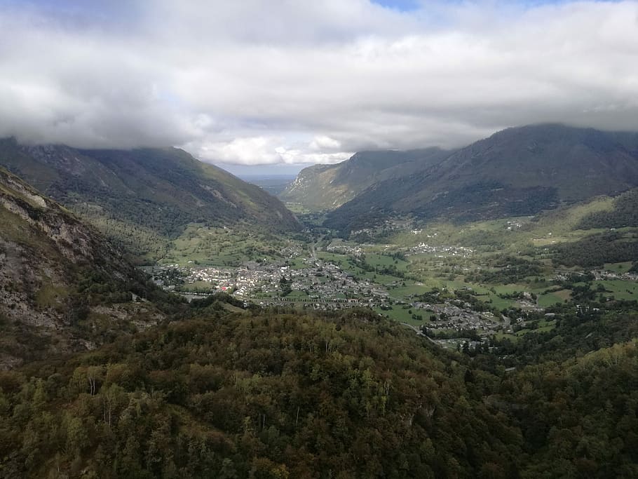 landscape, view, mountain, valley, clouds, aerial view, cloud - sky HD wallpaper