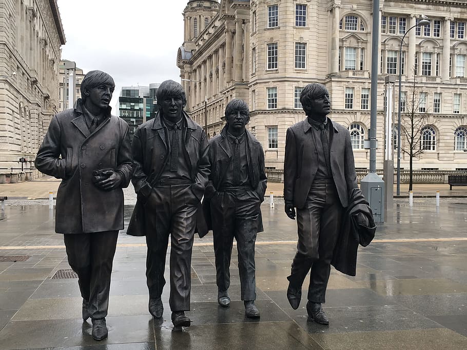 The Beatles statues, john, paul, lennon, music, george, liverpool, HD wallpaper