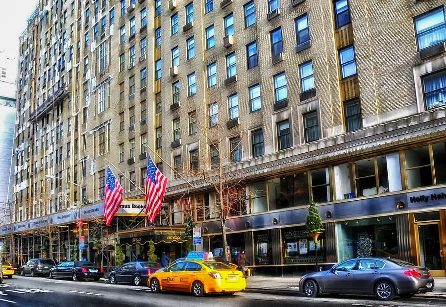 hotel carlyle, taxi, cars, autos, building, landmark, historic, HD wallpaper