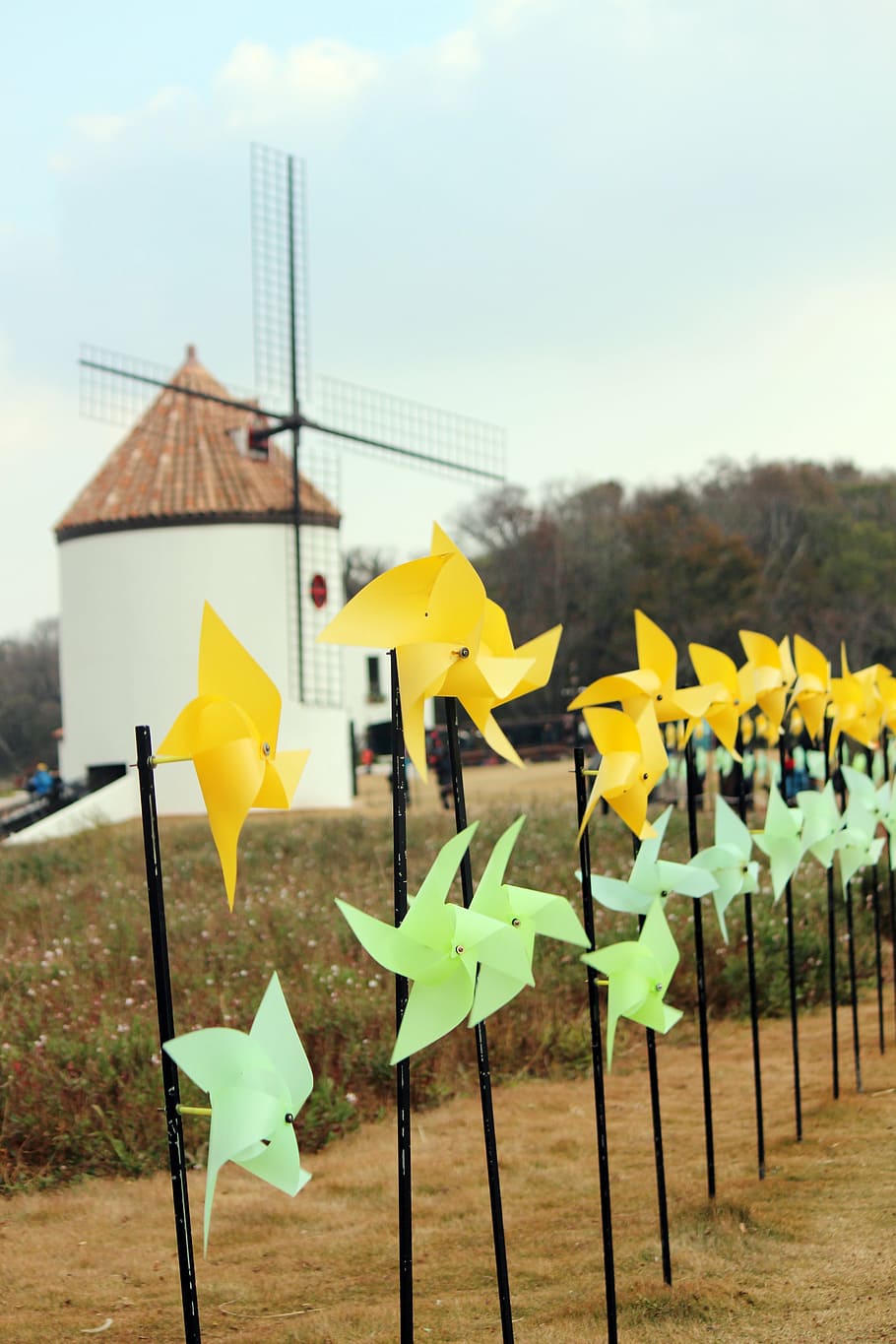 pinwheel, wind, windmill, yellow, sky, day, nature, no people HD wallpaper