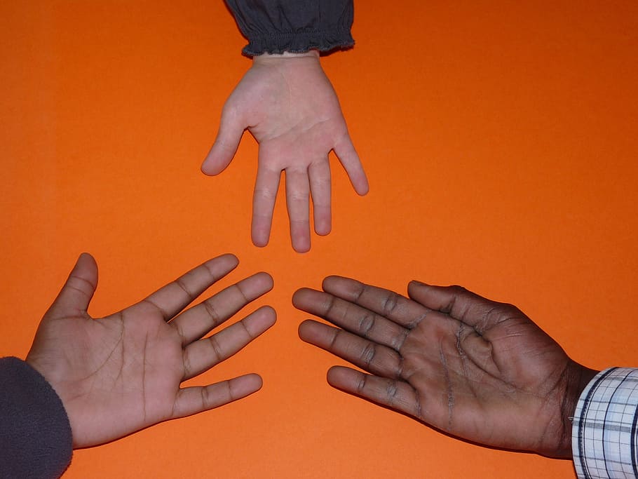 three human palms, hand, children, child's hand, hands, trust, HD wallpaper