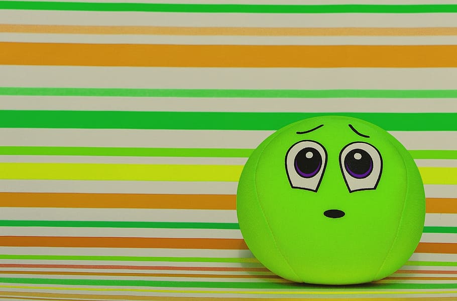green face ball plush toy, smiley, sorry, surprised, excuse me, HD wallpaper