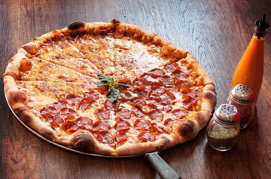 pizza, food, snack, food and drink, freshness, table, wood - material HD wallpaper