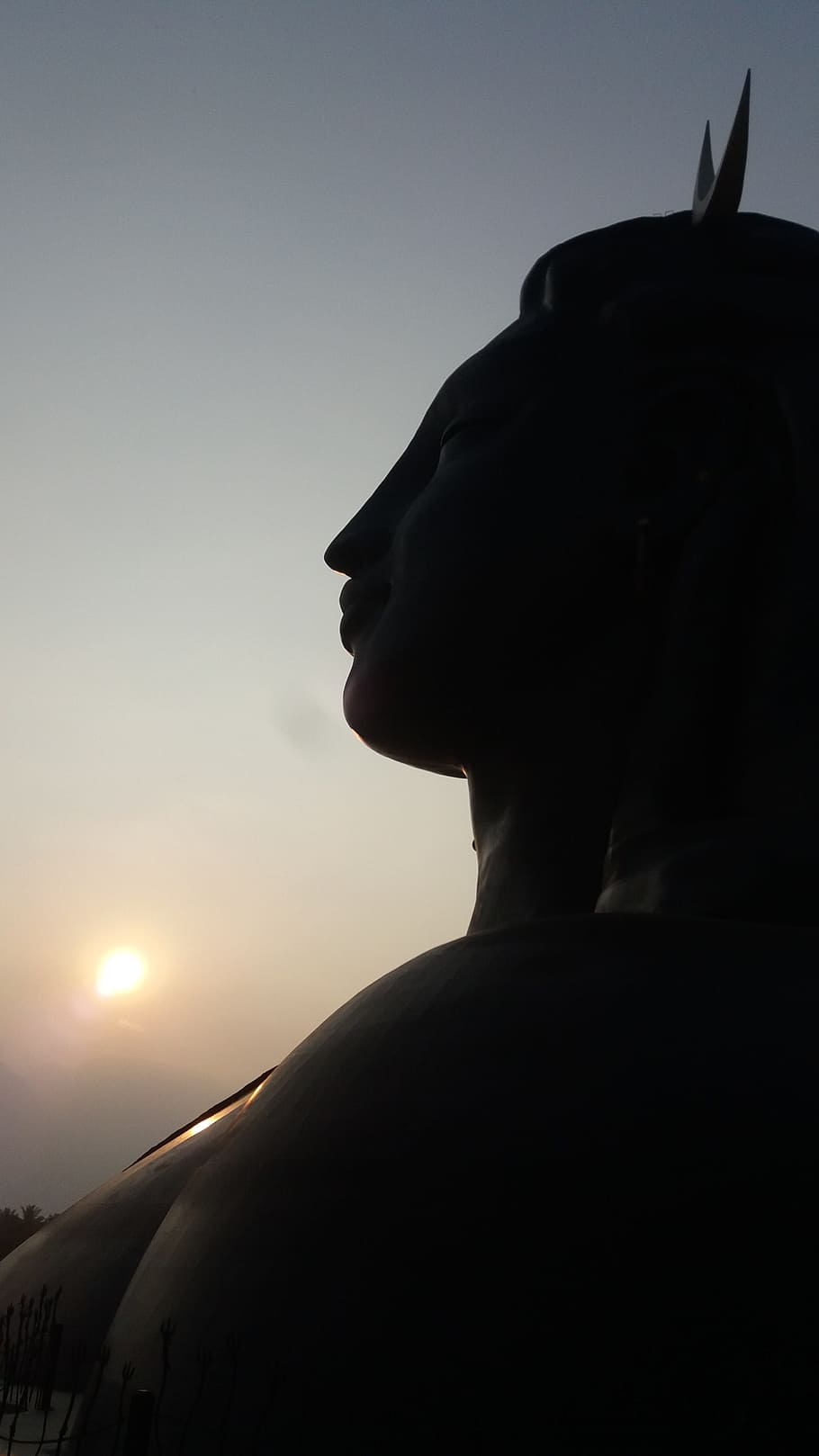 god, statue, nature, sky, sunset, silhouette, sculpture, representation HD wallpaper