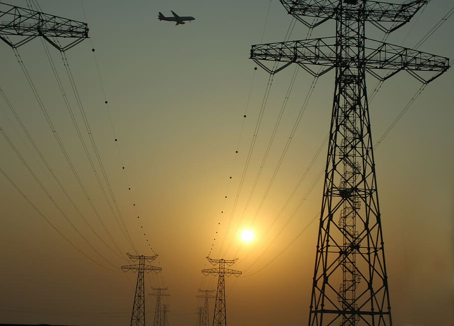 sunset, wire, fuel and power generation, technology, electricity pylon HD wallpaper