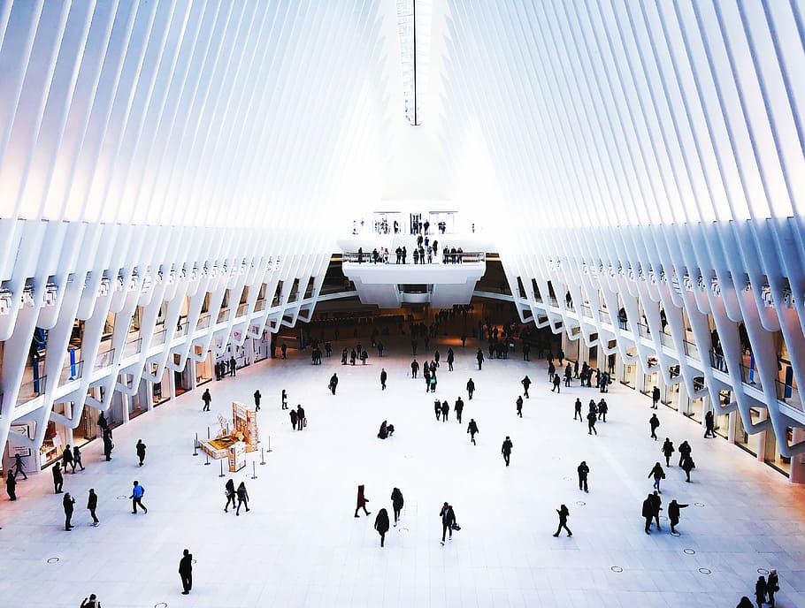 people gathering inside pyramid room, people inside building HD wallpaper