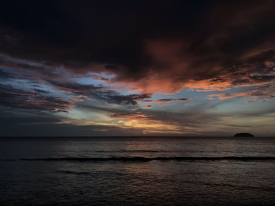 ocean during nighttime, beach, sunset, sabah, sea, horizon over water, HD wallpaper