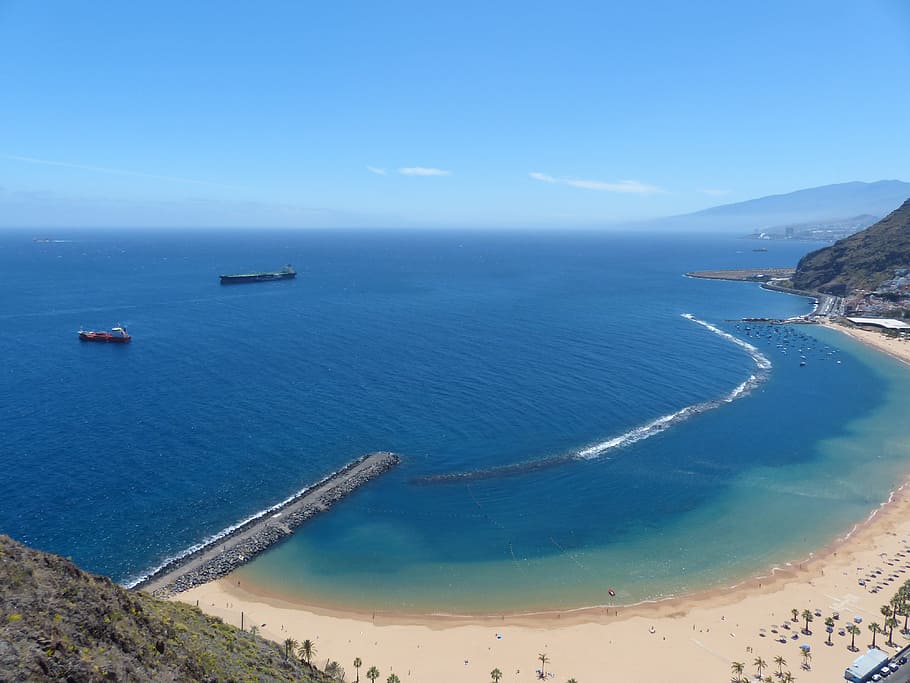 aerial photo of seashore and large body of water, Sea, Coast HD wallpaper