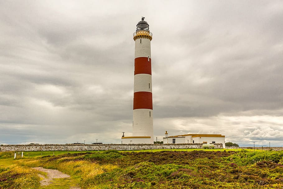 lighthouse, ocean, clouds, sea, coast, warning, navigation HD wallpaper
