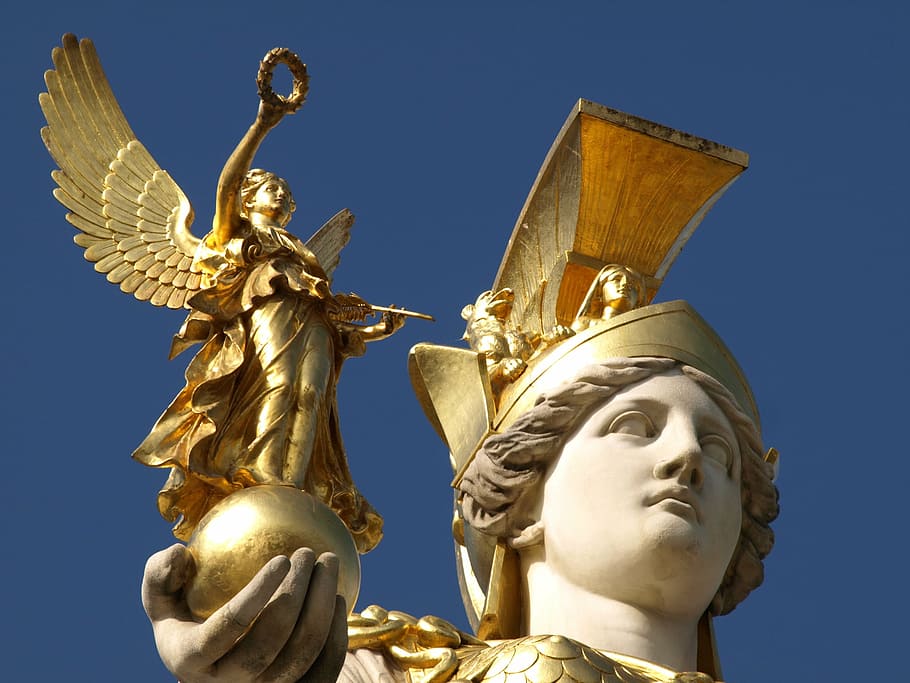 photo of gladiator statue, vienna, pallas-athene fountain, parliament