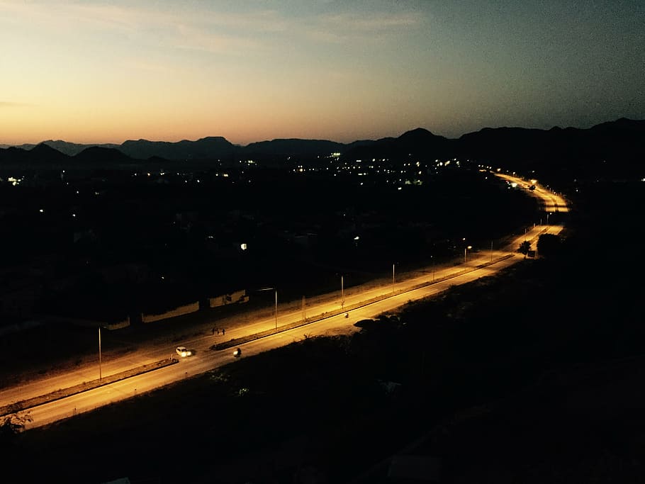 evening, highway, night, night time, road, streetlights, streets HD wallpaper