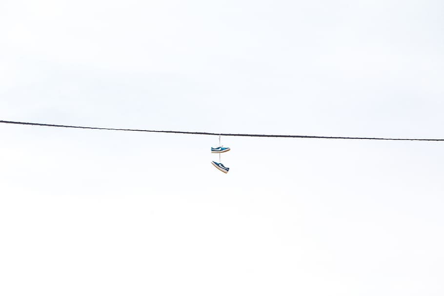 electrical, power, line, hanging, shoes, sneakers, white, cable