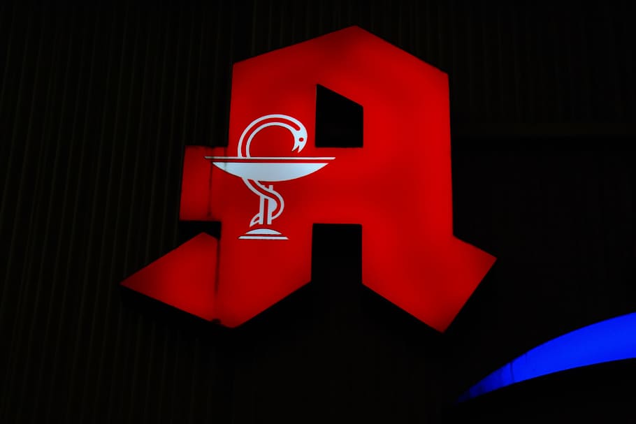 A logo, Pharmacy, Shield, Characters, red, illuminated, pharmacy sign, HD wallpaper