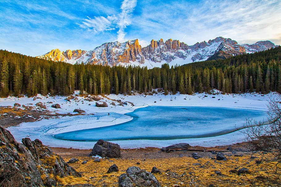 daylight, forest, lake, landscape, mountain, nature, outdoors HD wallpaper