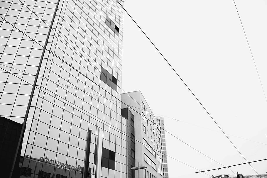 black-and-white, building, architecture, skyscraper, downtown, HD wallpaper