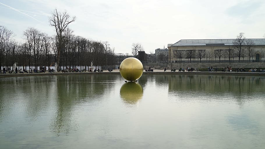 paris, pond, art, architecture, water, sky, building exterior HD wallpaper
