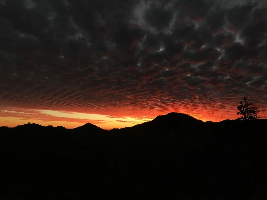 silhouette of mountain during sunset, sky, nature, skyline HD wallpaper