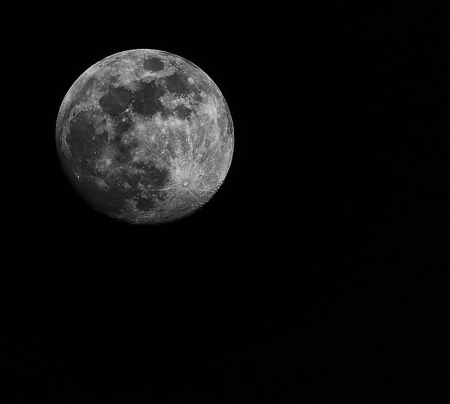 full moon illustration, planet, celestial body, black and white HD wallpaper