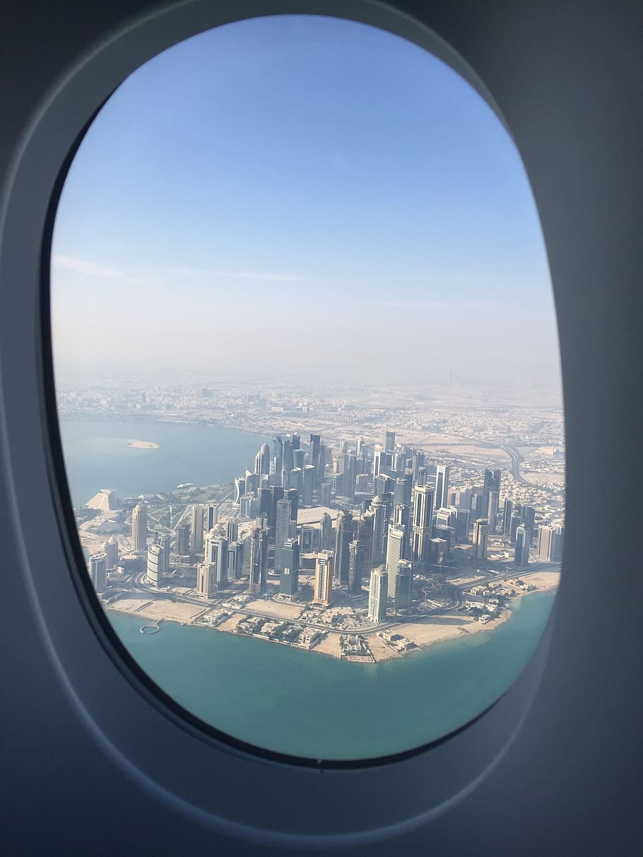 Travel, Middle East, Qatar, Cityscape, view, above, window, HD wallpaper