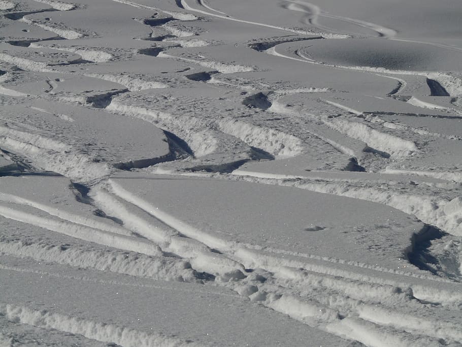 Skiing, Departure, Wag, Trace, Curves, powder snow, wintry HD wallpaper