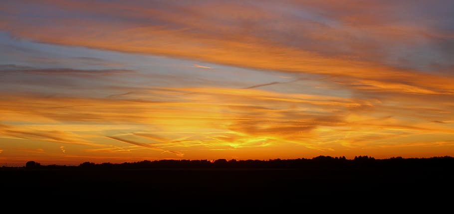 Evening, Sunset, Landscape, sky, red, nature, summer, orange color HD wallpaper