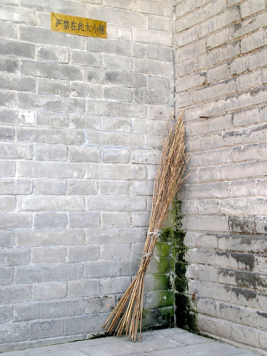 broom, china, clean, wall - building feature, brick wall, architecture HD wallpaper