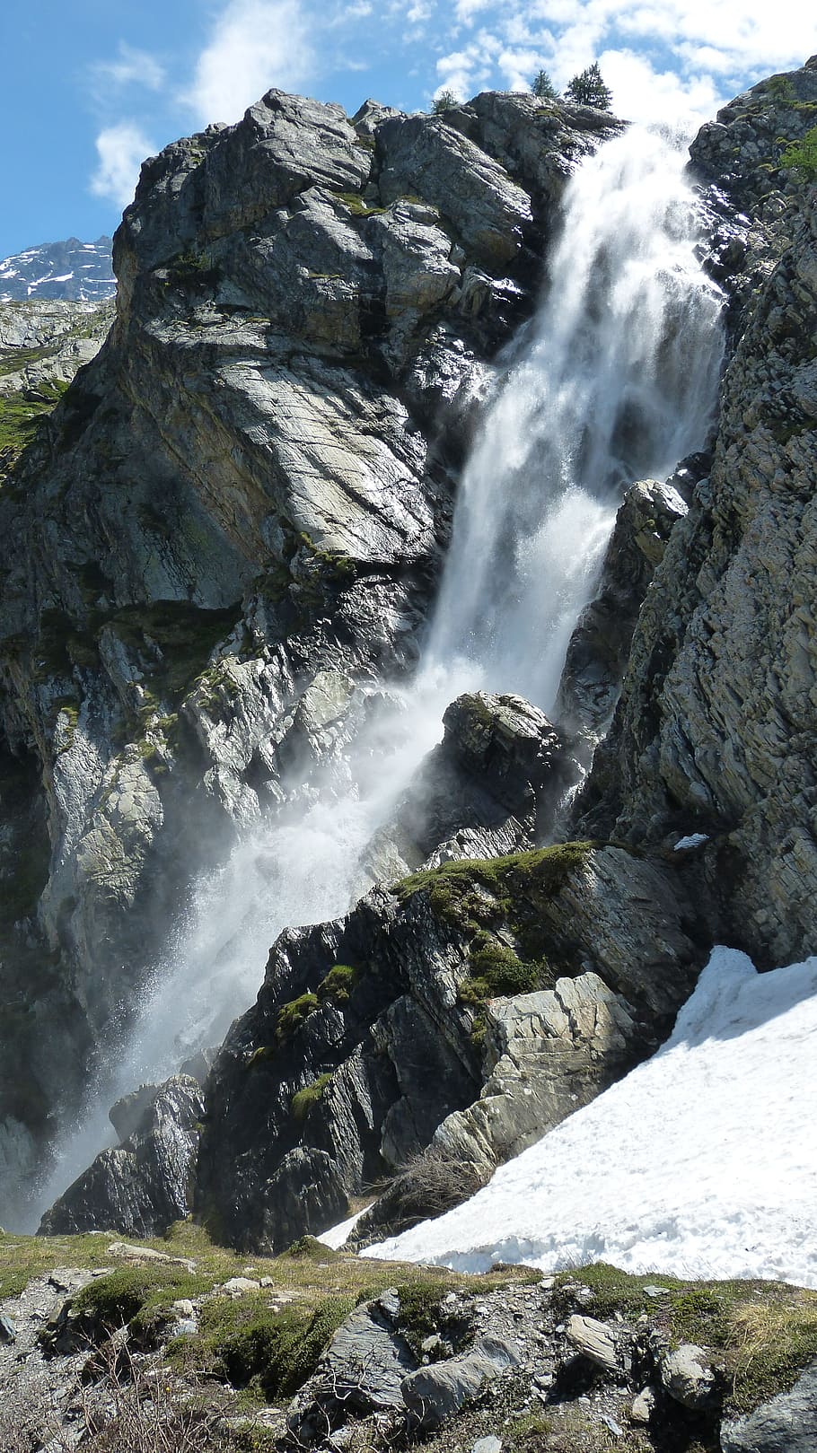 waterfall, alpine, snow, beauty in nature, scenics - nature HD wallpaper