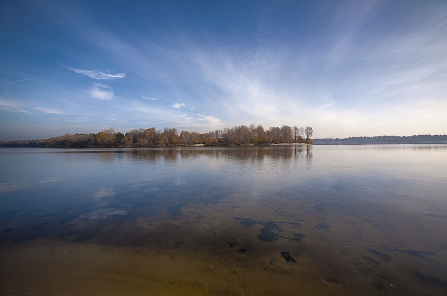 Vyshgorod, Dnieper, Reflection, Island, sky, water, tranquility, HD wallpaper