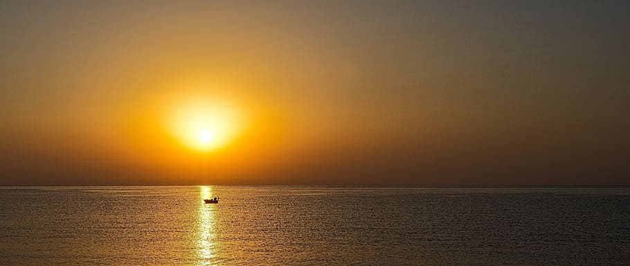 sunset over the horizon, sunrise, sky, landscape, summer, ocean HD wallpaper