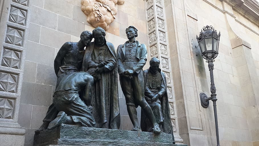 statue of five men, wise men, barcelona, statues, sculpture HD wallpaper