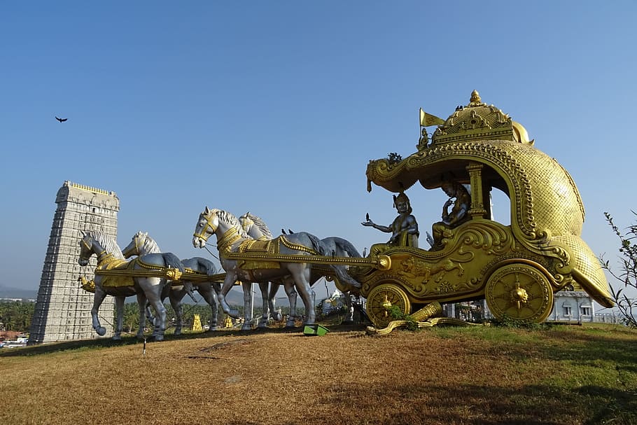 Gopuram, Chariot, Krishna, temple, tower, architecture, entrance