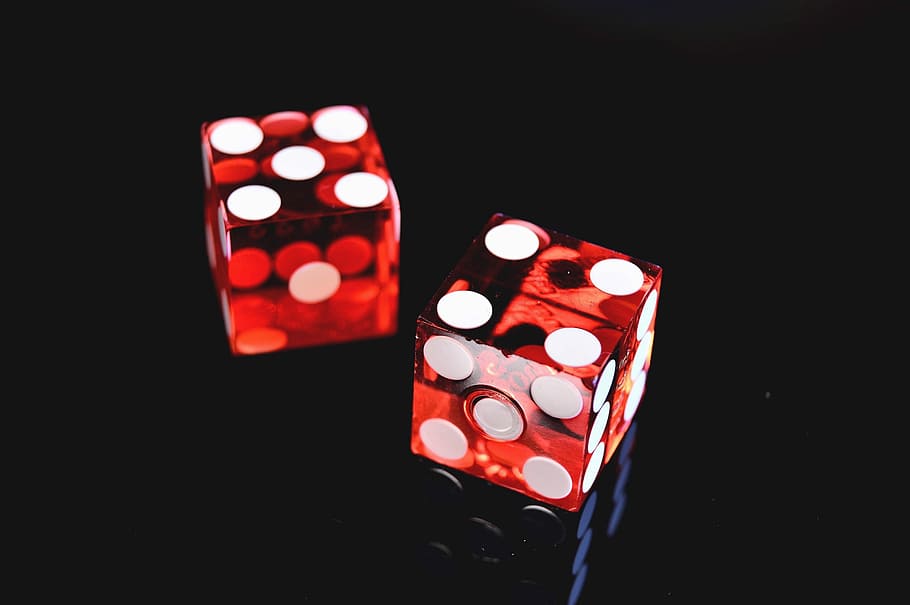 two red-and-white dices, two red dices at 5 and 4, gamble, game HD wallpaper
