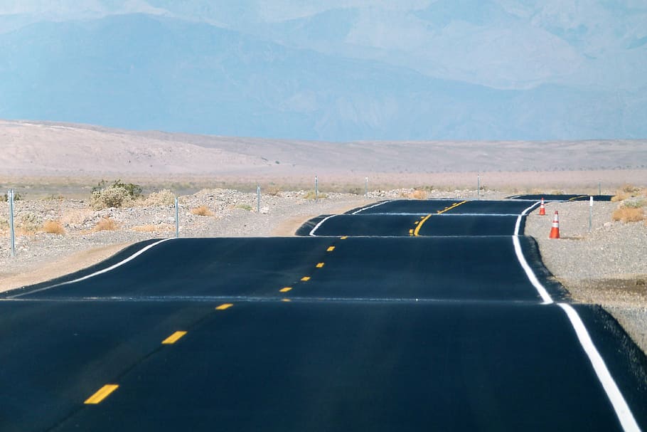 road pavement during daytime, paved road, death valley, california, HD wallpaper