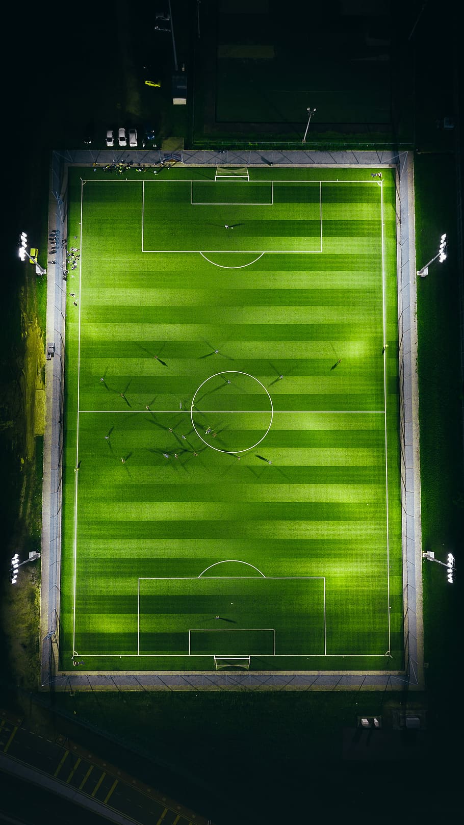 HD wallpaper: bird's-eye view photography of green soccer field with  lights, bird's-eye view photography of football field | Wallpaper Flare