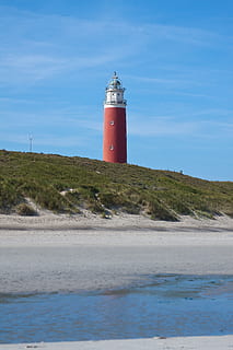 lighthouse, grass, dunes, wind, seafaring, texel, netherlands HD wallpaper