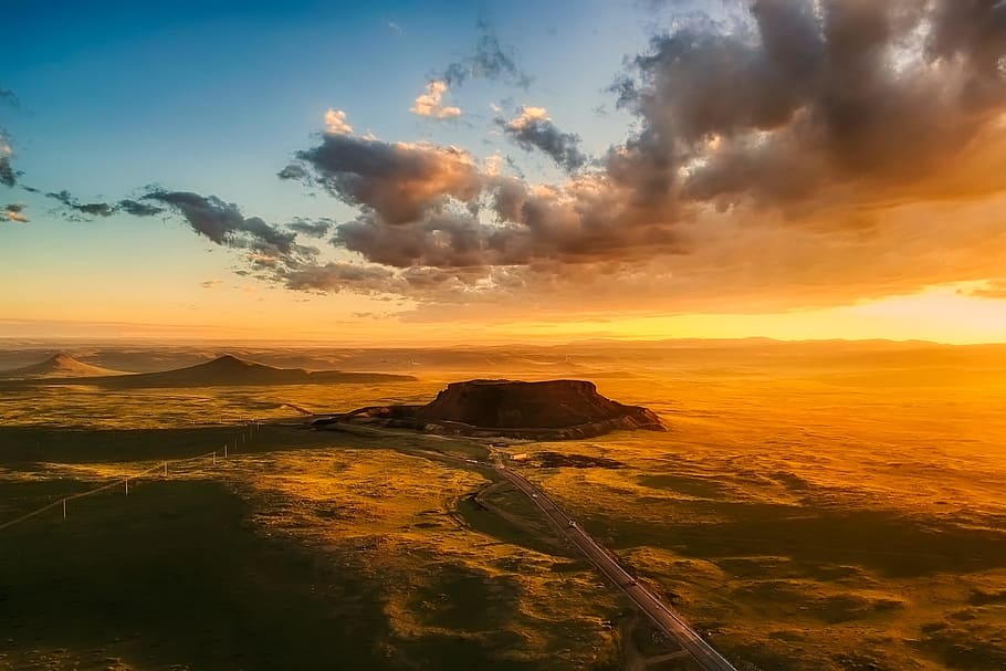 white clouds and mountain wallpaper, landscape, sky, mesa, desert HD wallpaper