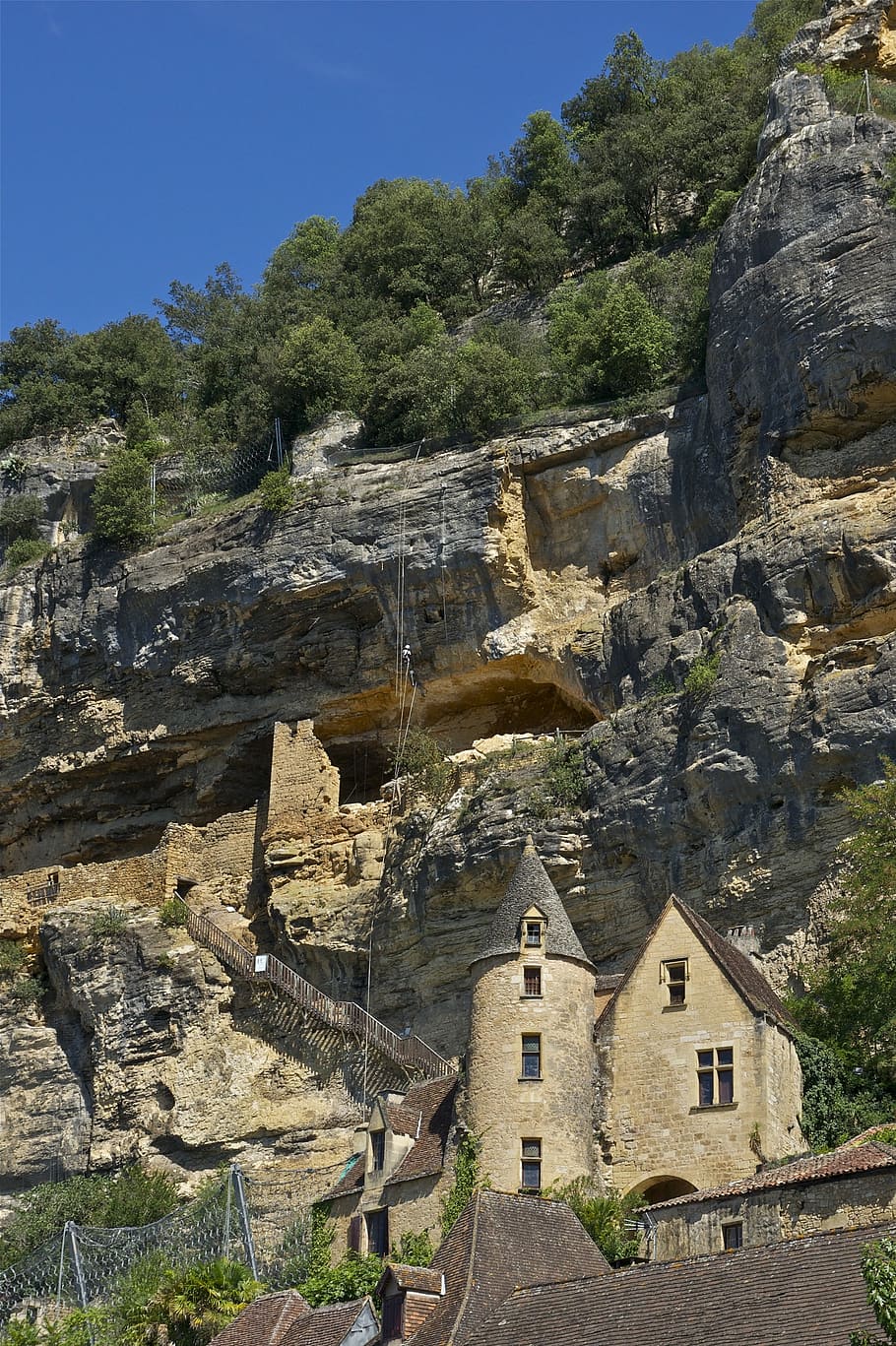 dordogne, cave dwellers, troglodytes, rock, roque gageac, ruin, HD wallpaper