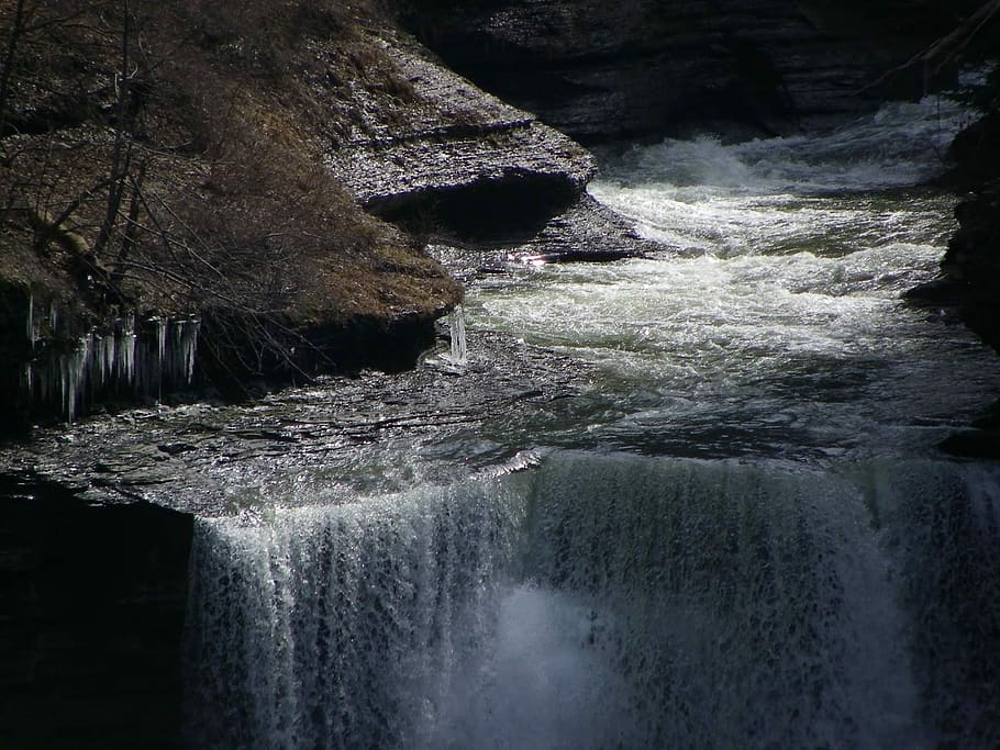 Ithaca, New York, Waterfall, Gorge, park, geology, rock, cliffs, HD wallpaper