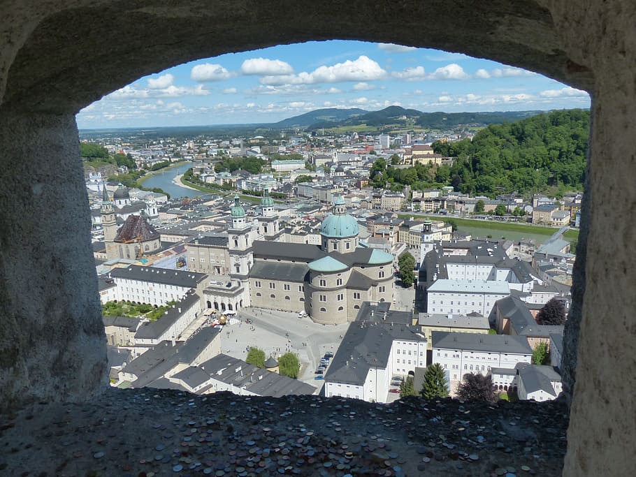 salzburg, city, outlook, by looking, city view, hohensalzburg fortress, HD wallpaper