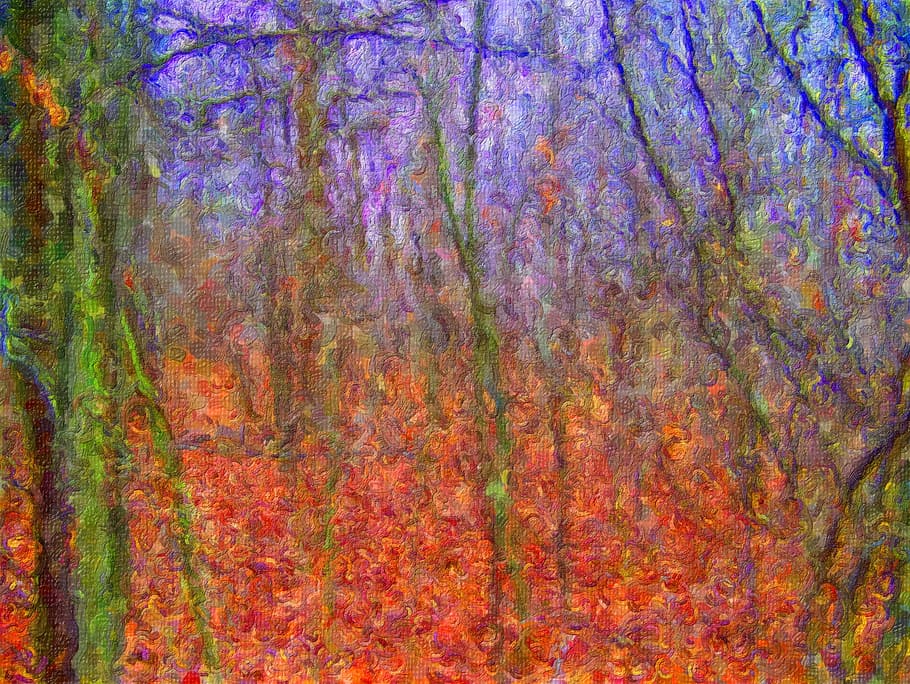 green trees painting, Woods, Forest, Autumn, Fall, art, nature HD wallpaper