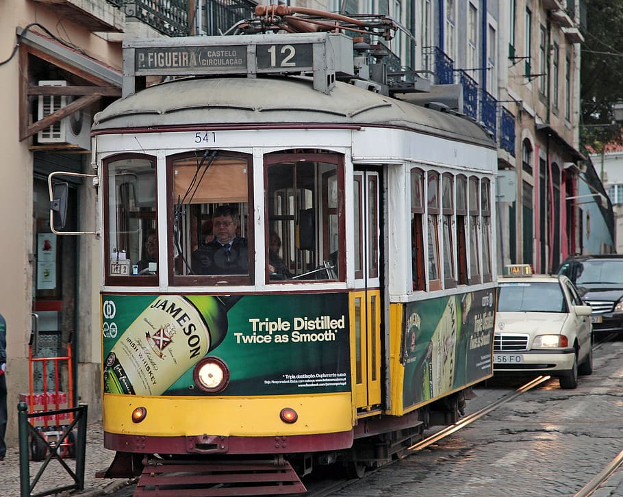lisbon, lisboa, tram, portugal, transport, means of transport, HD wallpaper