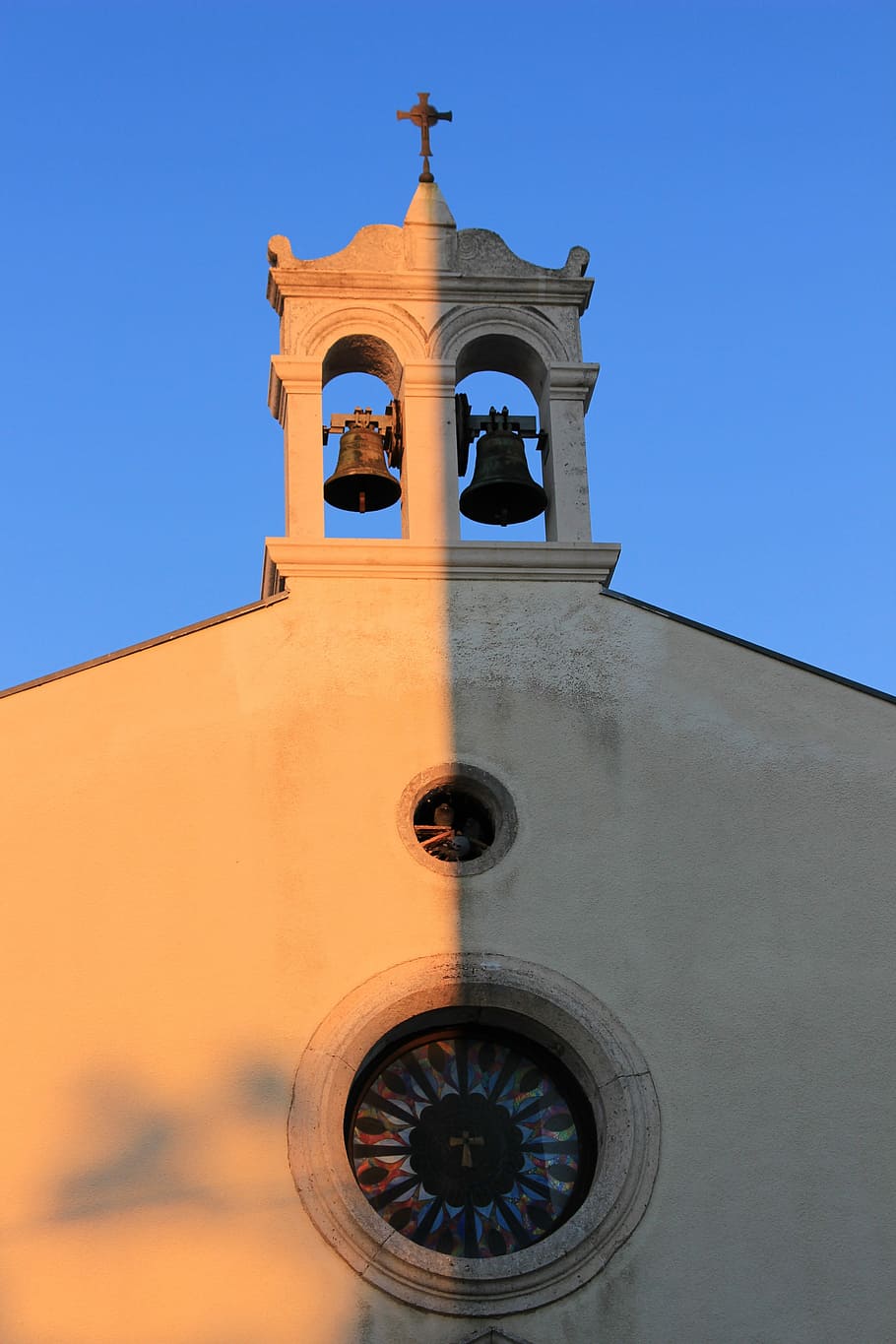 Light And Shadow, Church Buildings, bell tower, religion, blue HD wallpaper
