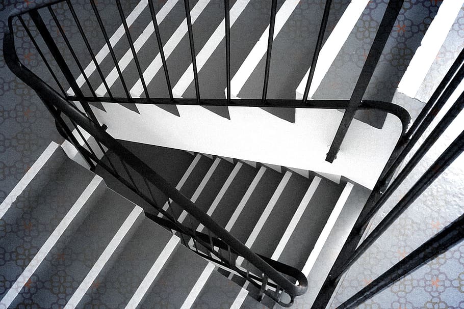 grey stairs, staircase, architecture, railing, rise, gradually HD wallpaper