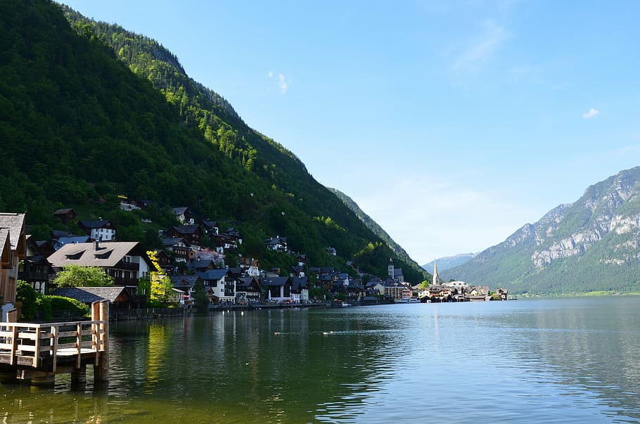 austria, hallstatt, may 2015, water, river, lake, mountains