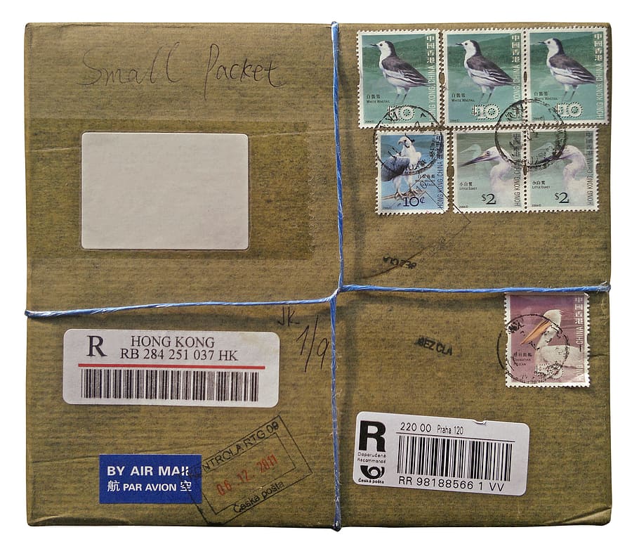 package, par avion, stamps, post office, paper, postage stamp, HD wallpaper