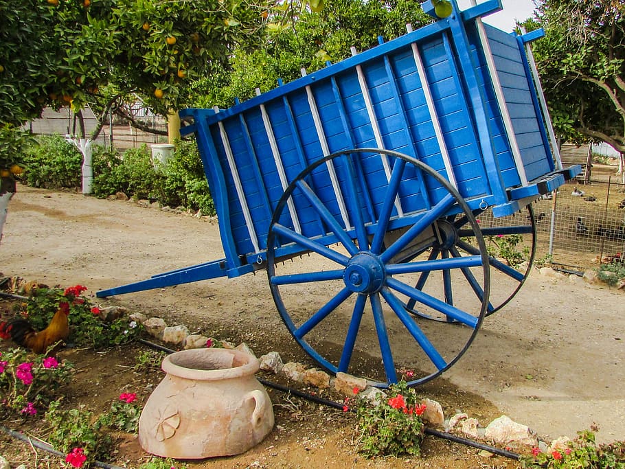 wagon, blue, wheel, old, antique, farm, rural, country, rustic HD wallpaper