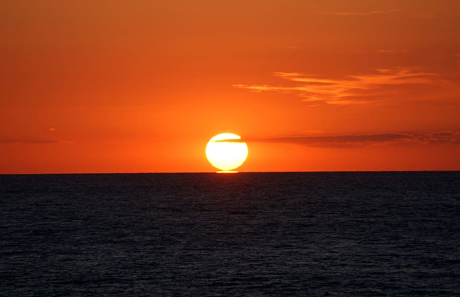 Sunset, Sea, Beach, Distant, By The Sea, farbenpracht, summer HD wallpaper