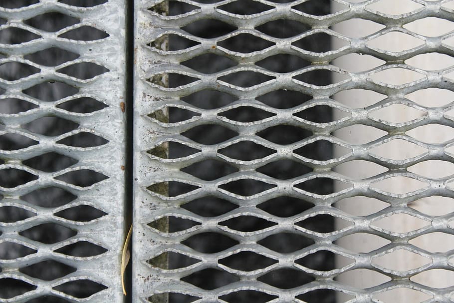 Wallpaper White dotted grunge metal grid grate pattern texture. - PIXERS.UK