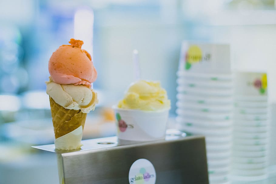 Ice Cream on Cone With Gray Metallic Holder Photo, blur, bokeh
